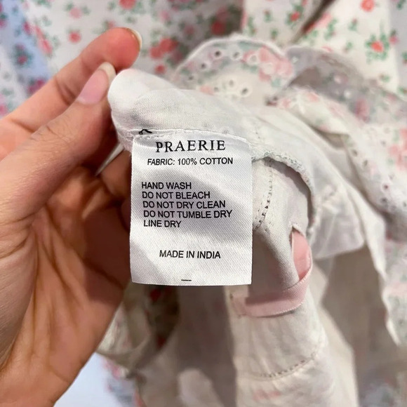 Praerie Brittany Pink Floral Lace Cottagecore Preppy Button Down Midi Dress L - Picture 9 of 10